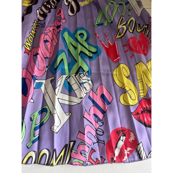 Colorful Graphic Print Women’s Pleated Skirt Elastic Waist Made In Italy - Picture 6 of 6